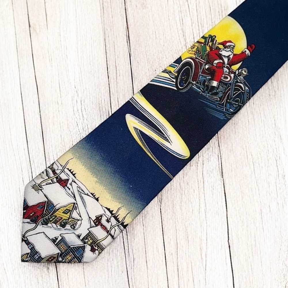 VTG Ralph Marlin Men’s Tie 1996 Santa on a Hog Holiday Necktie - Picture 2 of 4